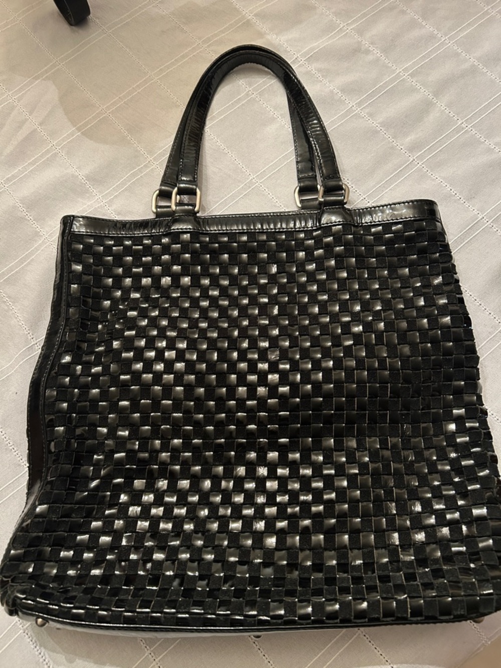Cole Haan Woven Black Leather Tote Bag Everyday Shoulder Bag
